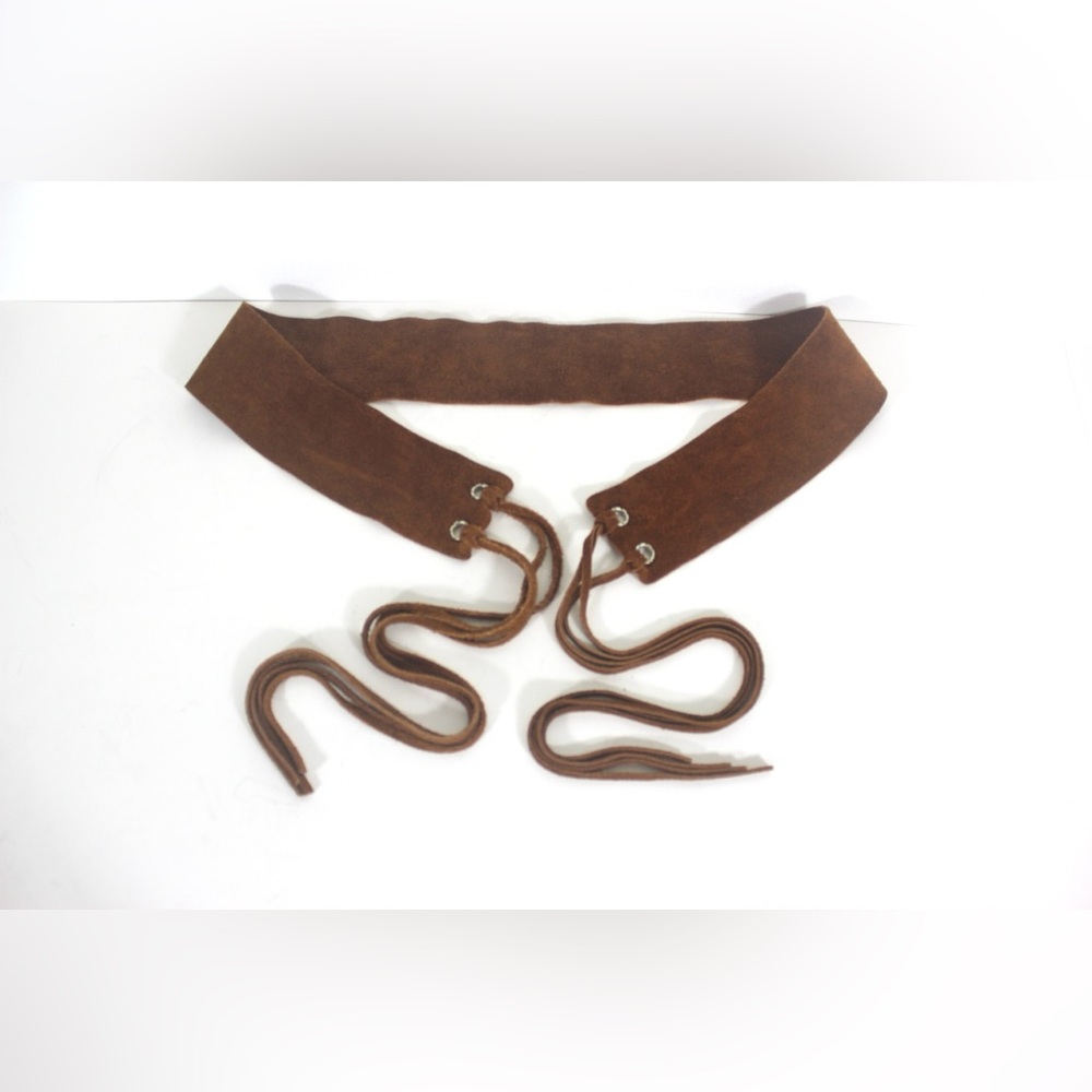 70’s Rust Brown Suede Leather Tie Belt with Long Fringe Small S M Medium Wide
